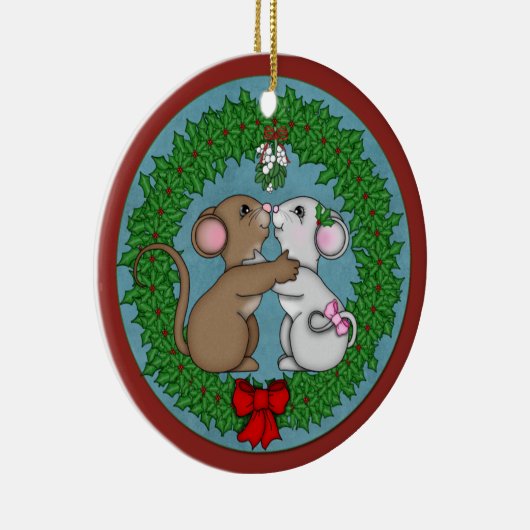 Kerstmuizen met maîtletoe keramisch ornament (Rechts)