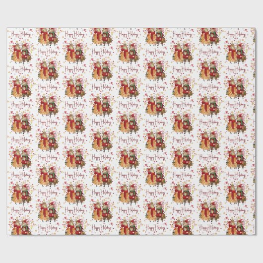 Kerstmuizen op wit cadeaupapier (Vlak)