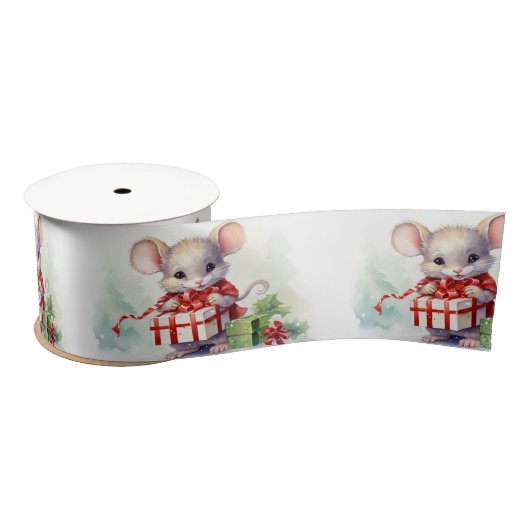 Kerstmuizen op wit satijnen lint (Spoel)