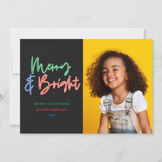 Kerstmulti-foto felmoderne kleurrijke neeuw aankondiging (Voorkant)