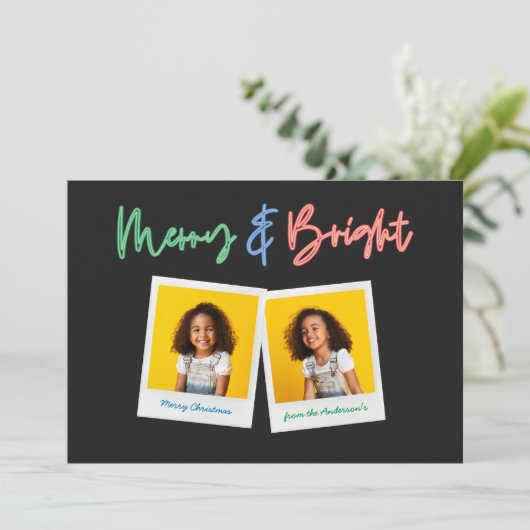 Kerstmulti-foto felmoderne kleurrijke neeuw aankondiging (Staand voorkant)