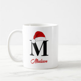 Kerstmuts Aangepast Monogram Rode Script Kerstmis Koffiemok