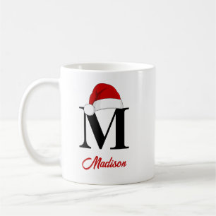 Kerstmuts Aangepast Monogram Rode Script Kerstmis Koffiemok