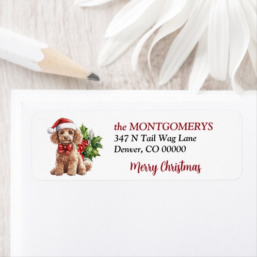 Kerstmuts Abrikozen Poodle Kerst Retouradres Etiket (Insitu)