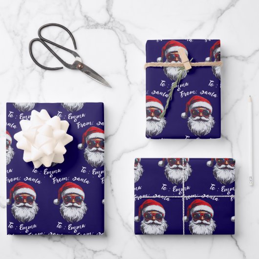 Kerstmuts cadeauverpakking, aangepaste naam kinder inpakpapier vel (Voorkant)