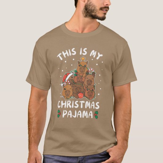 Kerstmuts Capybara Kerstpyjama retro T-shirt (Voorkant)