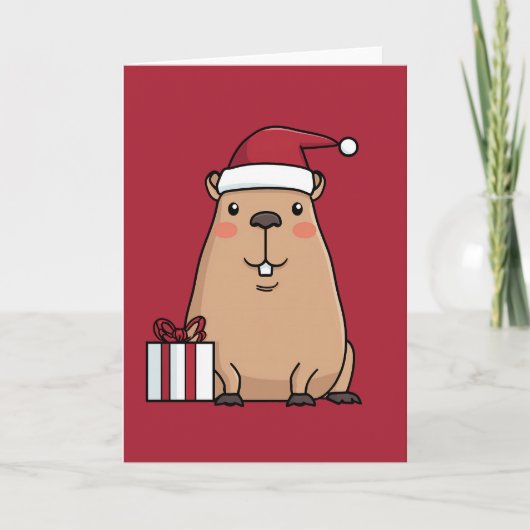 Kerstmuts Capybara Vakantiepret Feestdagen Kaart (Voorkant)