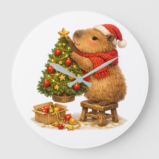 Kerstmuts Capybara Versiert Boom Grote Klok (Voorkant)