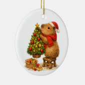 Kerstmuts Capybara Versiert Boom Keramisch Ornament (Rechts)