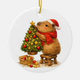 Kerstmuts Capybara Versiert Boom Keramisch Ornament