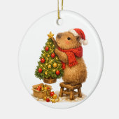 Kerstmuts Capybara Versiert Boom Keramisch Ornament (Links)