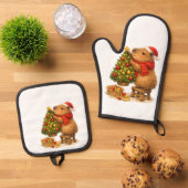 Kerstmuts Capybara Versiert Boom Ovenwant & Pannenlap Set (Top down)