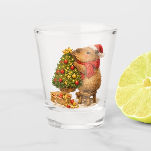 Kerstmuts Capybara Versiert Boom Shot Glas (Voorkant)