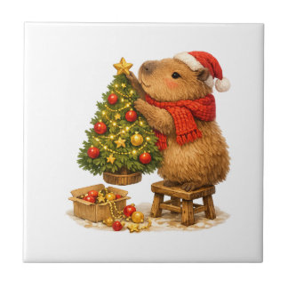 Kerstmuts Capybara Versiert Boom Tegeltje