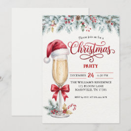 Kerstmuts Champagne Kerstfeest Uitnodiging
