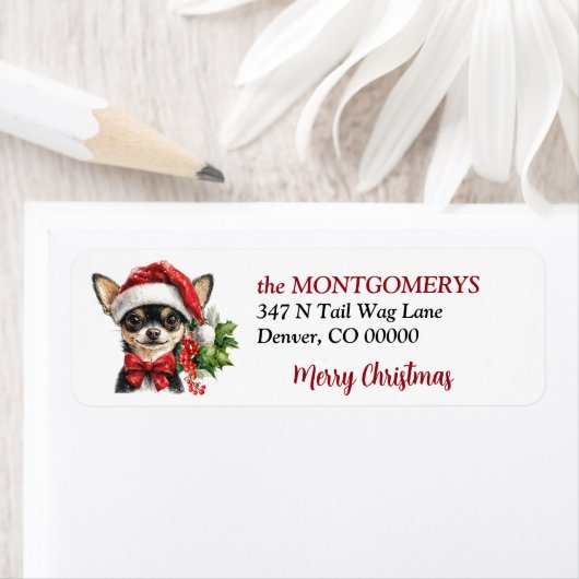 Kerstmuts Chihuahua Kerst Retouradres Etiket (Insitu)