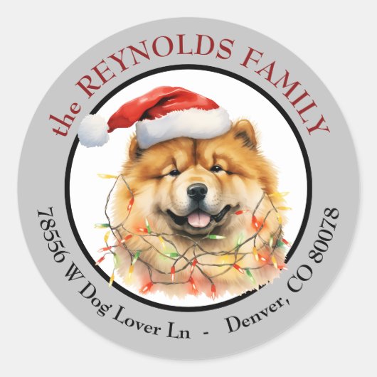 Kerstmuts Chow Chow-hond Retouradres kerst Ronde Sticker (Voorkant)