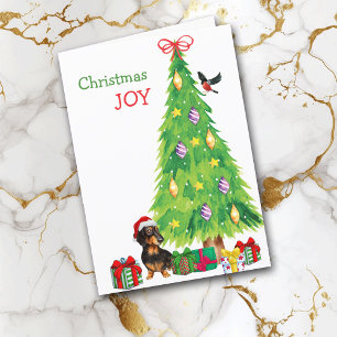 Kerstmuts Dachshund-hond en kerstboom Feestdagen Kaart
