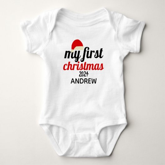 Kerstmuts | Elegante Eerste Kerst Baby Naam Romper (Voorkant)