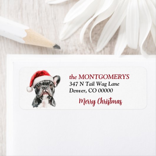 Kerstmuts Franse Bulldog Kerstmis Etiket (Insitu)