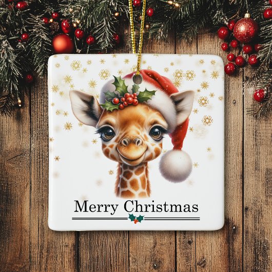 Kerstmuts Grappige Giraffe Prettig Kerstfeest Keramisch Ornament