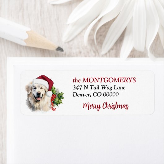 Kerstmuts Great Pyrenees Kerst Retouradres Etiket (Insitu)