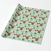 Kerstmuts Ierse Setter Hond Kerst Groen Cadeaupapier (Uitgerold)