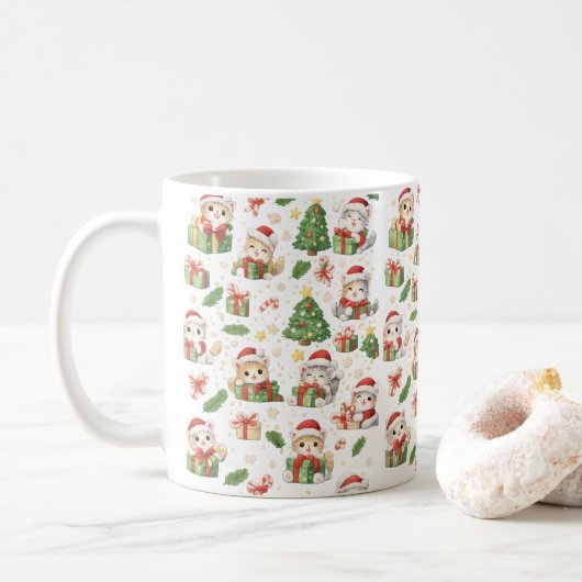 Kerstmuts Katten Kerstmok Koffiemok (Met donut)