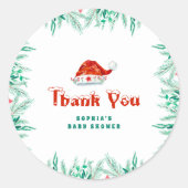 Kerstmuts Kerst Baby Shower Bedank Favoriet Ronde Sticker (Voorkant)