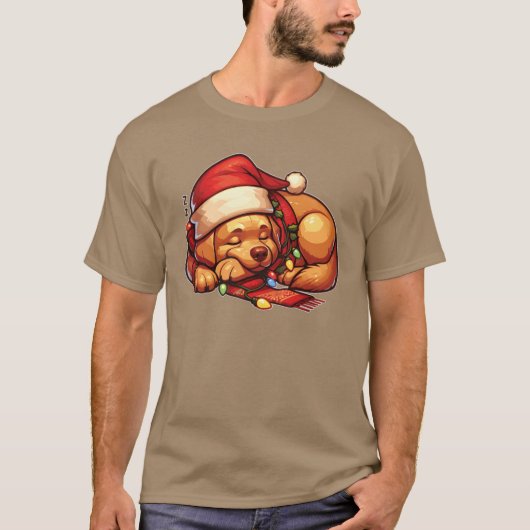 Kerstmuts Kerst Elfjes Lichtjes Labrador fries T-shirt (Voorkant)
