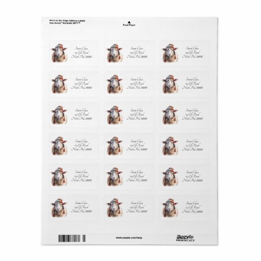 Kerstmuts Kerst Schaap Aangepaste Tekst Etiket (Full Sheet)