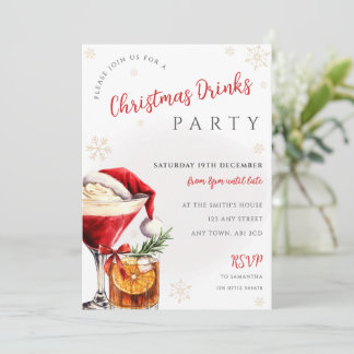 Kerstmuts Kerstcocktails Feest Uitnodiging