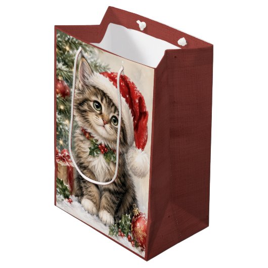 Kerstmuts Kerstkat Medium Cadeauzakje (Voorkant Gekanteld)
