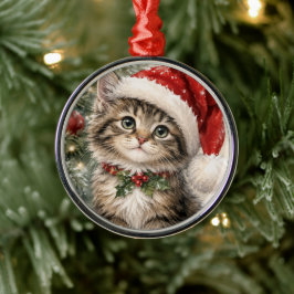 Kerstmuts Kerstkat Metalen Ornament