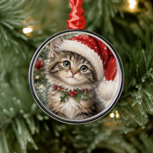 Kerstmuts Kerstkat Metalen Ornament (Boom)