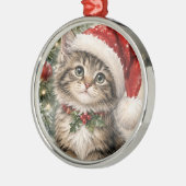 Kerstmuts Kerstkat Metalen Ornament (Links)