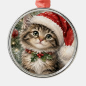 Kerstmuts Kerstkat Metalen Ornament (Voorkant)