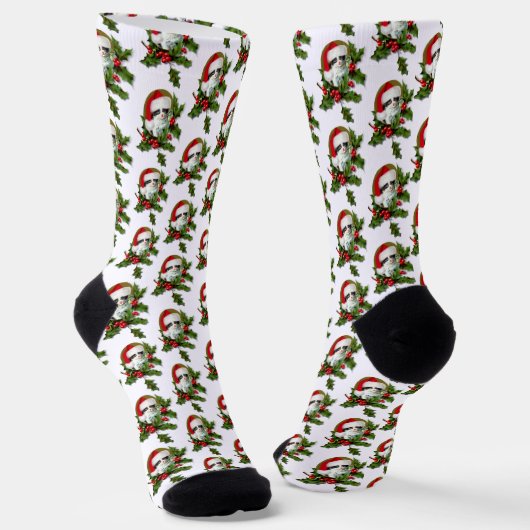 Kerstmuts Kitten Krans Kerstmis Sokken (Gebogen)