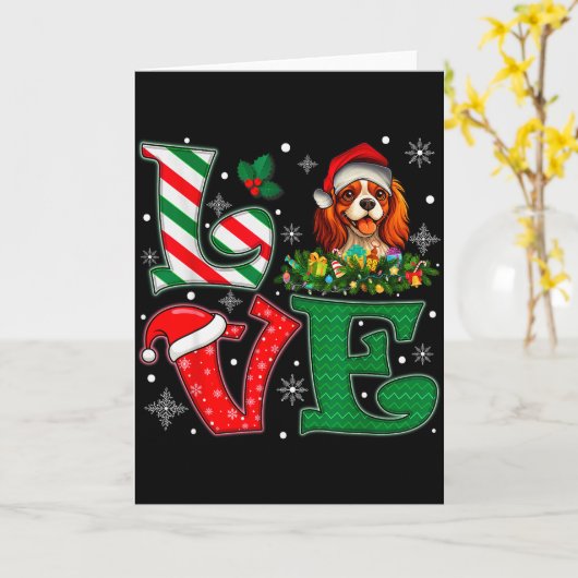 Kerstmuts Liefde Cavalier King Charles Spaniel Hon Kaart (Gele Bloem)
