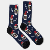 Kerstmuts Met Aangepaste Foto En Naam Op Blauw Sokken (Rechts)