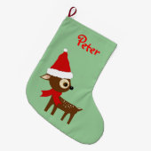 Kerstmuts met Aangepaste Naam van Cute Rendier Grote Kerstsok (Voorkant (Hangend))