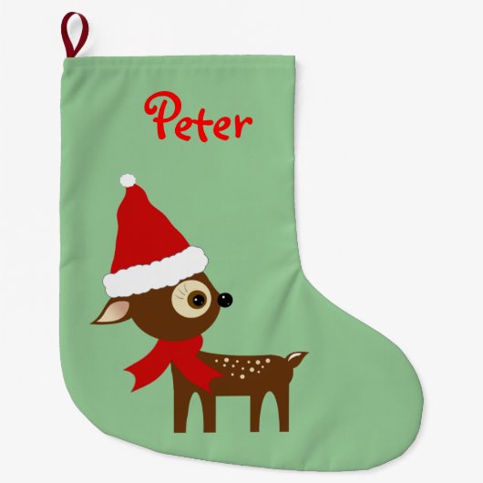 Kerstmuts met Aangepaste Naam van Cute Rendier Grote Kerstsok (Voorkant)