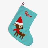 Kerstmuts met Aangepaste Naam van Cute Rendier Grote Kerstsok (Voorkant (Hangend))