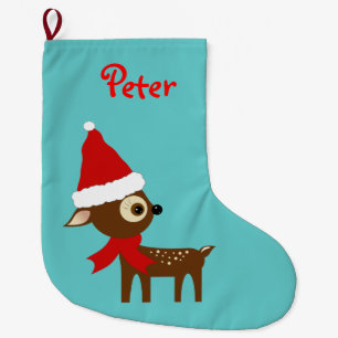 Kerstmuts met Aangepaste Naam van Cute Rendier Grote Kerstsok