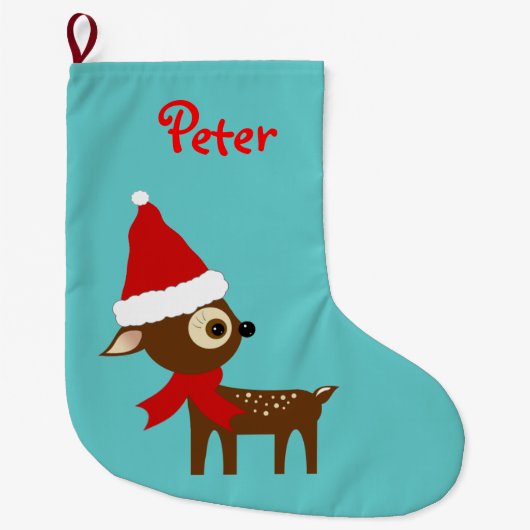 Kerstmuts met Aangepaste Naam van Cute Rendier Grote Kerstsok (Voorkant)