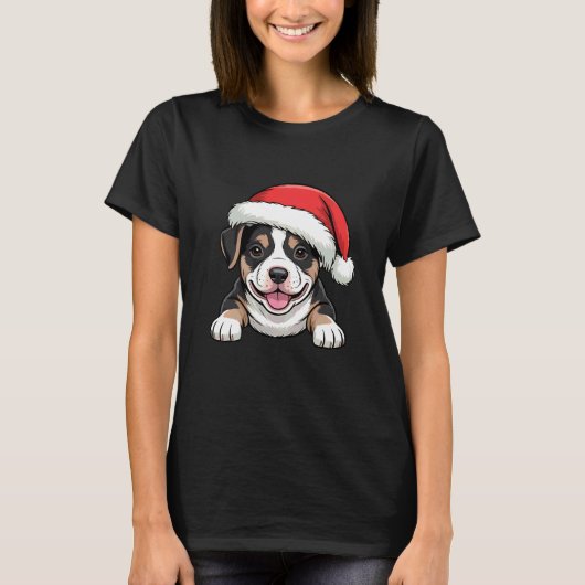 Kerstmuts Pitbull Prettig Kerstfeest Huisdier Hond T-shirt (Voorkant)