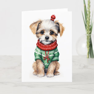 Kerstmuts Puppy, Kerst Puppy BLANK Feestdagen Kaart