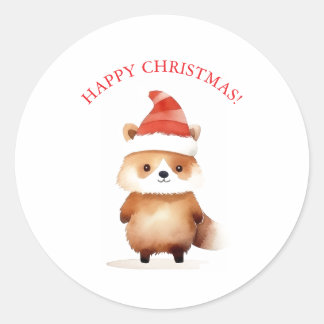 KERSTMUTS RACCOON GIFT TAG RONDE STICKER