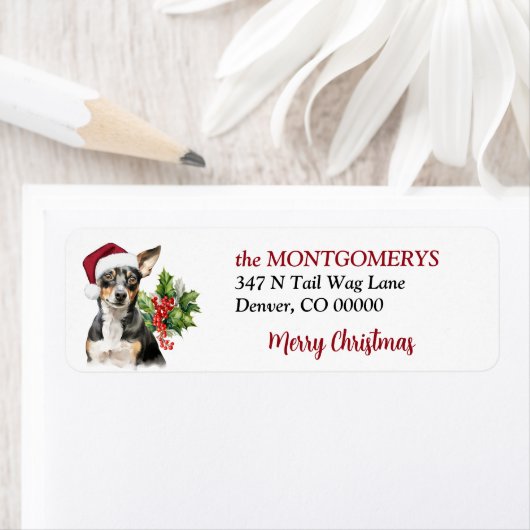 Kerstmuts Rat Terrier Hond Kerst Retouradres Etiket (Insitu)