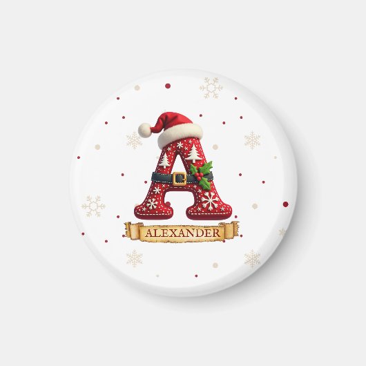 Kerstmuts Rode Kerst Letter A Naam Magneet (Voorkant)